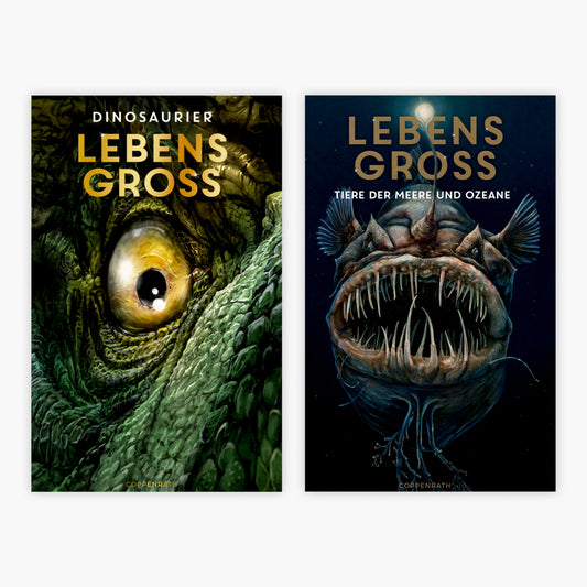 Lebensgroß: Dinosaurier + Tiere der Meere und Ozeane + 1 exklusives Postkartenset