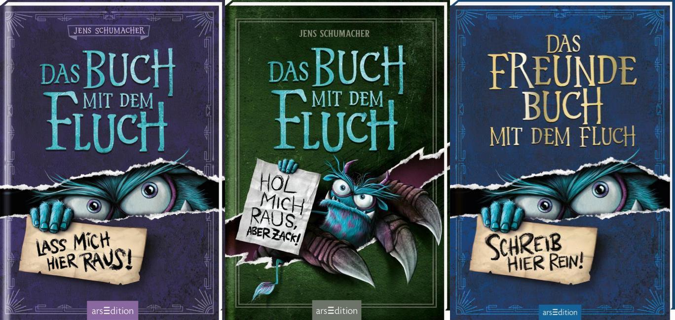 Das Buch mit dem Fluch Band 1+2 plus Freundebuch + 1 exklusives Postkartenset