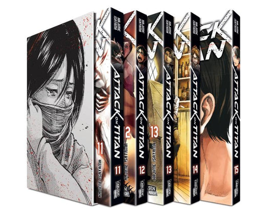 Attack on Titan Band 11-15 im Sammelschuber + 1 exklusives Postkartenset