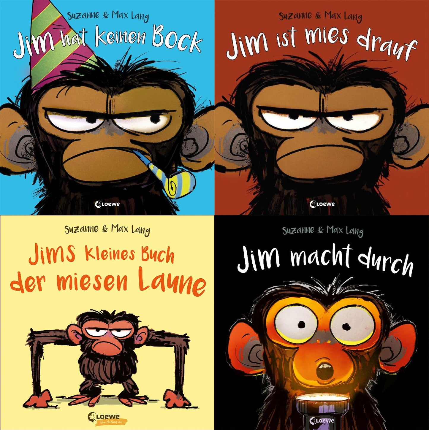 Jim ist mies drauf + Jim hat keinen Bock + Jims kleines Buch der miesen Laune + Jim macht durch + 1 exklusives Postkartenset