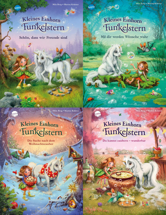 4 Geschichtenbücher vom kleinen Einhorn Funkelstern + 1 exklusives Postkartenset